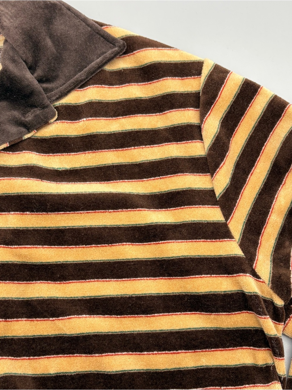 JCPenney Velour Shirt Mens Large Vintage 1970s Disco Hipster Skate Brown Striped - Picture 4 of 7